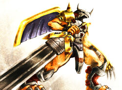 Rule 34 | armor, claws, digimon, digimon (creature), muscular, muscular male, solo, victorygreymon, wargreymon