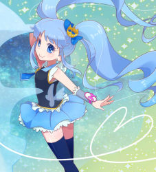 Rule 34 | 10s, 1girl, blue eyes, blue hair, blue thighhighs, crown, cure princess, happinesscharge precure!, long hair, looking at viewer, magical girl, matching hair/eyes, precure, shirayuki hime, skirt, smile, solo, tama (miloque), thighhighs, twintails