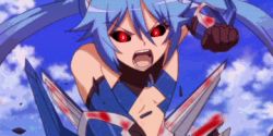 Rule 34 | 1girl, angry, animated, animated gif, blue hair, corruption, third-party edit, long hair, lowres, navel, ore twintail ni narimasu, red eyes, solo, tailblue, third-party edit, tsube aika, twintails, very long hair