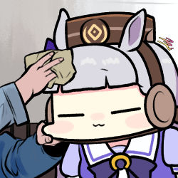 Rule 34 | 1boy, 1girl, blunt bangs, blush, brown headwear, chibi, cleaning, closed mouth, collar, commentary, gold ship (umamusume), grey hair, hand on another&#039;s face, horse girl, horseshoe ornament, jazz jack, long hair, lowres, neck ribbon, photo-referenced, pillbox hat, puffy short sleeves, puffy sleeves, purple ribbon, purple shirt, rag, ribbon, school uniform, shirt, short sleeves, signature, tracen school uniform, umamusume, uniform, upper body, white collar