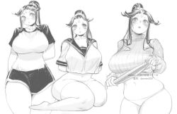 Rule 34 | 1girl, breasts, cleavage, clothes lift, cropped shirt, forehead jewel, genderswap, genderswap (mtf), greyscale, highres, jinguang budaixi, large breasts, long hair, monochrome, navel, panties, parted bangs, plump, ponytail, sailor collar, shorts, sitting, skindentation, stomach, sweater, sweater lift, underwear, xue shan yin yan, zoner