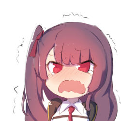 Rule 34 | 1girl, blush, chibi, crying, crying with eyes open, ememo, girls&#039; frontline, hair ribbon, highres, purple hair, red eyes, ribbon, side ponytail, simple background, solo, tears, trembling, wa2000 (girls&#039; frontline), wavy mouth, white background