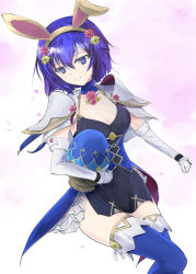 Rule 34 | 1girl, alternate costume, animal ears, blue eyes, blue hair, breasts, rabbit ears, catria (fire emblem), cleavage, closed mouth, discharge view, dress, easter egg, egg, elbow gloves, fake animal ears, fire emblem, fire emblem: mystery of the emblem, fire emblem heroes, flower, gloves, hair flower, hair ornament, headband, highres, holding, medium breasts, nintendo, pelvic curtain, short dress, short hair, smile, solo, white gloves, white headband