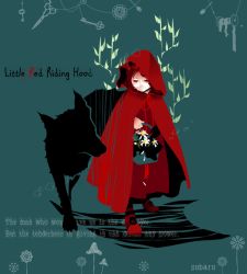 Rule 34 | 1girl, bad id, bad pixiv id, basket, big bad wolf, cape, character name, dress, flower, grimm&#039;s fairy tales, hood, hooded cape, little red riding hood, little red riding hood (grimm), mushroom, red cape, red dress, red footwear, scissors, shoes, skeleton key, solo, subaru (jack), the path, wolf