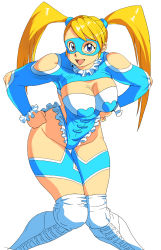 Rule 34 | 1990s (style), 1girl, blonde hair, blue eyes, boots, breasts, capcom, cleavage, heart, highleg, highres, leotard, mask, oggy (oggyoggy), rainbow mika, retro artstyle, solo, street fighter, street fighter zero (series), twintails
