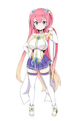 Rule 34 | 1girl, absurdres, angelic buster, blue eyes, breasts, elbow gloves, full body, gloves, gradient hair, haun (exodinary), highres, large breasts, maplestory, multicolored hair, pink hair, pleated skirt, purple skirt, simple background, skirt, smile, solo, thighhighs, white background, white gloves