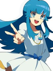 Rule 34 | 10s, 1girl, blue eyes, blue hair, bow, dress, happinesscharge precure!, long hair, matching hair/eyes, open mouth, precure, sakuraba hinano, shirayuki hime, sidelocks, smile, solo, twintails, v