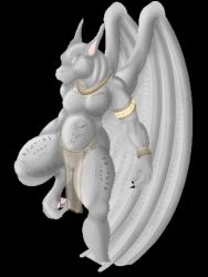 Rule 34 | alien, angel wings, belly, black claws, bracelet, breast tattoo, breasts, dragon, glowing, glowing eyes, horse head, jewelry, large breasts, loincloth, meat padsharp claws, muscular, necklace, perspective, silver skin, symbol of body, tattoo, translucent, tulle, waist tattoo, white eyes, wings