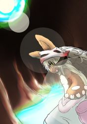 Rule 34 | 10s, artist request, furry, grey hair, highres, made in abyss, nanachi (made in abyss), open mouth, yellow eyes
