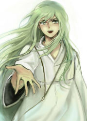 Rule 34 | 1boy, androgynous, enkidu (fate), fate/strange fake, fate (series), green eyes, green hair, long hair, male focus, matching hair/eyes, outstretched hand, robe, seojung, solo