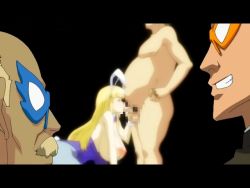 Rule 34 | 10s, animated, animated png, blonde hair, blush, bouncing, bouncing breasts, breasts, bunny girl, censored, facial hair, fat, fat man, fellatio, mustache, oral, seme chichi