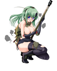 Rule 34 | 1girl, black gloves, black thighhighs, blue eyes, blush, boots, breasts, earrings, elbow gloves, full body, glasses, gloves, green hair, highres, jagdpanther, jewelry, large breasts, miki purasu, military, military uniform, military vehicle, miniskirt, motor vehicle, open mouth, original, personification, side ponytail, simple background, skirt, solo, tank, tank destroyer, tank turret, thighhighs, torn clothes, torn gloves, torn thighhighs, uniform, white background, world of tanks, zettai ryouiki