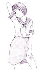 Rule 34 | 1girl, balance policy, monochrome, original, school uniform, short hair, sketch, solo, traditional media, yoshitomi akihito