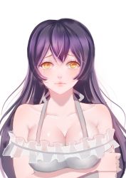 Rule 34 | 10s, 1girl, absurdres, alternate hair color, blush, breasts, brown eyes, cleavage, collarbone, crying, crying with eyes open, eyebrows, highres, large breasts, long hair, looking at viewer, love live!, love live! school idol project, nipples, parted lips, purple hair, see-through, simple background, solo, sonoda umi, tears, upper body, white background, youga