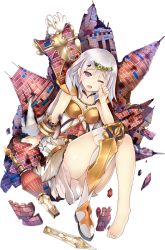 Rule 34 | 1girl, ;o, armor, barefoot, boots, breastplate, breasts, cleavage, flower, full body, hair flower, hair ornament, hairband, malbork (oshiro project), official art, one eye closed, oshiro project:re, oshiro project:re, purple eyes, silver hair, taicho128, thigh boots, thighhighs, torn clothes, transparent background