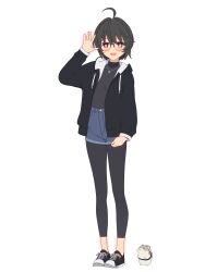 Rule 34 | + +, 1girl, 3d, absurdres, ahoge, arm at side, black footwear, black hair, black hoodie, black leggings, black shirt, blender (medium), blue shorts, blush, bright pupils, brown eyes, cel shading, commentary request, flat chest, full body, glasses, hamster, hand up, highres, hood, hood down, hoodie, jewelry, leggings, long sleeves, looking at viewer, necklace, no socks, open clothes, open hand, open hoodie, open mouth, pants, rin (rinrinne), rinrinne, rinrinne39 (artist), shirt, shoes, short hair, shorts, simple background, smile, sneakers, solo, standing, star (symbol), star necklace, tachi-e, transparent background, turtleneck, virtual youtuber, white pupils