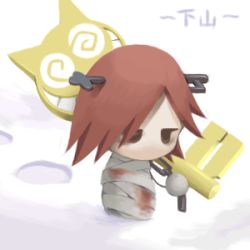 Rule 34 | 1girl, a.b.a, arc system works, bandages, chibi, guilty gear, homunculus, key, key in head, lowres, object through head, paracelsus (guilty gear), red hair, solo