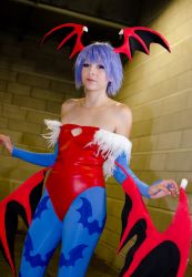 Rule 34 | cosplay, flat chest, highres, lilith aensland, lilith aensland (cosplay), non-asian, photo (medium), pink hair, vampire (game)