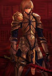 Rule 34 | 1boy, absurdres, armor, bad id, bad pixiv id, blonde hair, ea (fate/stay night), earrings, fate/zero, fate (series), faulds, full armor, gauntlets, gilgamesh (fate), highres, injury, jewelry, kisshots, male focus, pauldrons, red eyes, short hair, shoulder armor, solo, sword, weapon