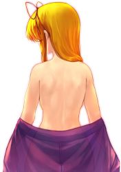 Rule 34 | 1girl, arms at sides, ass, aura, back, backboob, bad id, bad pixiv id, bare arms, bare back, bare shoulders, blonde hair, breasts, butt crack, commentary request, cowboy shot, fat mons, female focus, female pubic hair, from behind, hair over shoulder, hair ribbon, hidden face, japanese clothes, kimono, long hair, no headwear, pubic hair, purple kimono, pussy, ribbon, see-through, sidelocks, simple background, solo, standing, sudako (dai011305), thighs, touhou, undressing, very long hair, white background, yakumo yukari