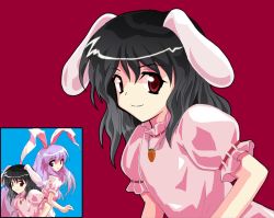 Rule 34 | 2girls, alphes (style), animal ears, black hair, rabbit ears, female focus, inaba tewi, jewelry, long hair, multiple girls, necklace, parody, pikapon, purple hair, red eyes, reisen udongein inaba, short hair, smile, style parody, touhou