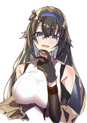 Rule 34 | 1girl, absurdres, arm warmers, bare shoulders, blue eyes, breasts, e sky rugo, finger to own chin, girls&#039; frontline, gloves, hair flaps, highres, large breasts, long hair, mod3 (girls&#039; frontline), mole, mole under eye, open mouth, sidelocks, sleeveless, smile, solo, super sass (girls&#039; frontline), super sass (mod3) (girls&#039; frontline), very long hair