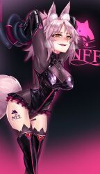 Rule 34 | 1girl, absurdres, alternate breast size, alternate hair color, animal ears, armpits, blonde hair, body modification, braid, breast expansion, breasts, corruption, covered face, dark persona, elbow gloves, fangs, fate/apocrypha, fate/grand order, fate (series), fox ears, french braid, frilled leotard, frills, gloves, green eyes, helmet, highres, ibenz009, koyanskaya (fate), large breasts, leotard, long hair, mordred (fate), mordred (fate/apocrypha), pink hair, ponytail, restrained, slit pupils, small breasts, solo, tamamo (fate), teeth, thighhighs, very long hair, yellow eyes