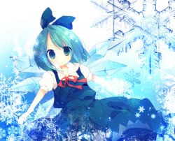 Rule 34 | 1girl, :o, ana (rznuscrf), blue eyes, blue hair, bow, cirno, ice, matching hair/eyes, no nose, short hair, slit pupils, snowflakes, solo, embodiment of scarlet devil, touhou, wings