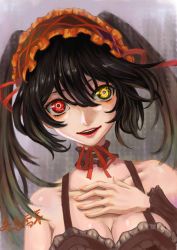 Rule 34 | 10s, 1girl, absurdres, black hair, date a live, dongma xuecai, gothic lolita, hand on own chest, heterochromia, highres, lips, lolita fashion, makeup, nose, open mouth, red eyes, skinny, solo, tokisaki kurumi, yellow eyes