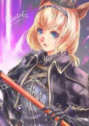 Rule 34 | 1girl, 2022, adventurer (ff11), animal ears, artist name, blonde hair, blue eyes, cat ears, cat girl, commission, cropped jacket, crown, dated, final fantasy, final fantasy xi, hairband, jacket, low ponytail, medium hair, mithra (ff11), morere, multicolored hairband, open clothes, open jacket, open mouth, pink lips, purple hairband, purple jacket, red hairband, short sleeves, signature, skeb commission, solo, white hairband