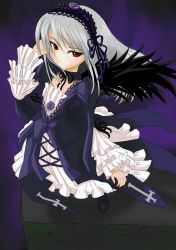 Rule 34 | 00s, dress, frills, hairband, highres, ishikkoro, long hair, red eyes, rozen maiden, silver hair, solo, suigintou, wings