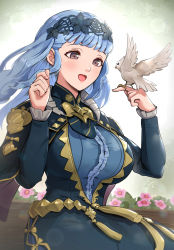Rule 34 | 1girl, accessories, alternate hairstyle, bags under eyes, blue hair, blush, braid, breasts, brown eyes, dress, fire emblem, fire emblem: three houses, fire emblem warriors, fire emblem warriors: three hopes, frills, gold, gonzarez, hairband, highres, jewelry, lace, lace hairband, lace trim, large breasts, long hair, long sleeves, marianne von edmund, nintendo, official alternate costume, official alternate hairstyle, open mouth, smile, solo
