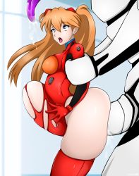 Rule 34 | 1boy, 1girl, adapted costume, ass, blue eyes, breasts, brown hair, curvy, doggystyle, hair between eyes, hetero, highleg, highleg leotard, highres, huge ass, huge penis, interface headset, large breasts, large insertion, leotard, long hair, mass production eva, moaning, neon genesis evangelion, open mouth, penis, plugsuit, red leotard, saliva, sex, sex from behind, shiny clothes, shiny skin, shirt, size difference, souryuu asuka langley, stomach bulge, thick thighs, thigh strap, thighs, tongue, tongue out, torn clothes, two side up, uncensored, very long hair, zonen404