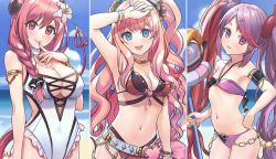 Rule 34 | 3girls, breasts, io (princess connect!), large breasts, long hair, misaki (princess connect!), multiple girls, s.u. (simpleu818), small breasts, suzuna (princess connect!), swimsuit