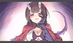 Rule 34 | absurdres, black hair, breasts, demon girl, demon horns, demon tail, eriko (princess connect!), highres, horns, laika (sputnik2nd), large breasts, looking at viewer, princess connect!, red eyes, tail