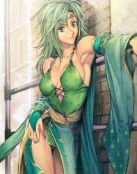 Rule 34 | 1990s (style), 1girl, armpits, breasts, bridal gauntlets, cape, final fantasy, final fantasy iv, green hair, grey eyes, homare (fool&#039;s art), large breasts, leotard, lowres, rydia (ff4), solo, square enix, thighs
