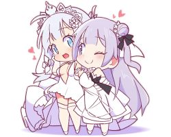 Rule 34 | 2girls, :d, ;), ahoge, aly (eshikidori), aqua eyes, azur lane, bow, breasts, bridal veil, chibi, choker, cleavage, commentary request, detached sleeves, dress, elbow gloves, female focus, gloves, hair bow, hair bun, hair ribbon, hand on own cheek, hand on own face, heart, illustrious (azur lane), illustrious (morning star of love and hope) (azur lane), long hair, multiple girls, off-shoulder dress, off shoulder, one eye closed, one side up, open mouth, pantyhose, purple eyes, purple hair, ribbon, side bun, simple background, single hair bun, single side bun, smile, thighhighs, tiara, tri tails, unicorn (a dream of pure vows) (azur lane), unicorn (azur lane), veil, wedding dress, white background, white dress, white gloves, white hair, white legwear, wife and wife, wink, yuri, zettai ryouiki