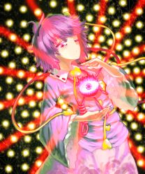 Rule 34 | 1girl, abstract, abstract background, attack, black hairband, black ribbon, closed mouth, collar, collared shirt, danmaku, eyeball, eyebrows, frilled sleeves, frills, glowing, hair ornament, hairband, heart, heart hair ornament, highres, komeiji satori, light particles, looking at object, looking at viewer, looking down, one eye closed, pink eyes, pink hair, pink shirt, ribbon, ribbon-trimmed collar, ribbon trim, shadow, shirt, short hair, skirt, spell card, string, string of fate, subterranean animism, sunnysideup, third eye, touhou, upper body, wide sleeves