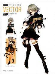 Rule 34 | 1girl, absurdres, aiming, alternate costume, ammunition, animal ears, animal hands, asymmetrical gloves, bat (animal), black footwear, black gloves, black thighhighs, bullet, carrying, cartridge, cat ears, character name, cleavage cutout, clothing cutout, eotech, eyebrows, full body, girls&#039; frontline, glasses, gloves, grey hair, gun, hair between eyes, half-closed eyes, halloween, high heels, highres, holding, holding gun, holding weapon, holster, kriss usa, kriss vector, looking at viewer, magazine (weapon), magpul, makeup, multiple views, non-web source, official alternate costume, official art, orange-framed eyewear, orange eyes, orange ribbon, orange thighhighs, ribbon, sa (h28085), scan, semi-rimless eyewear, shell casing, shoes, short hair, simple background, sketch, skirt, star (symbol), submachine gun, tdi vector, thigh holster, thigh strap, thighhighs, transformational defense industries, trigger discipline, under-rim eyewear, uneven gloves, vector (girls&#039; frontline), vector (kitty paws) (girls&#039; frontline), vertical forward grip, walking, weapon, white background