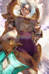 Rule 34 | bodysuit, cookie3w3, kayle (league of legends), non-web source, white hair, yellow eyes