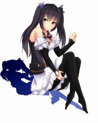 Rule 34 | 10s, 1girl, bad id, bad pixiv id, black hair, breasts, female focus, highres, large breasts, long hair, neptune (series), noire (neptunia), pantyhose, red eyes, solo, twintails, zarashi