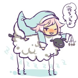 Rule 34 | 84, androgynous, coin, gender request, hashimo (kansuke), hypnosis, lowres, mind control, nightgown, original, pantyhose, pink hair, sheep, simple background, translation request, zzz