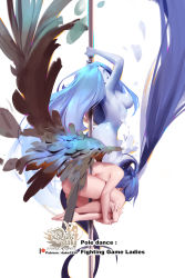 Rule 34 | 2girls, arc system works, ass, blue hair, blue skin, breasts, colored skin, completely nude, dizzy (guilty gear), fetal position, guilty gear, hair over breasts, hair over one eye, highres, hu dako, large breasts, legs, long hair, looking at viewer, monster girl, multiple girls, nude, pole, pole dancing, sideboob, simple background, stripper pole, tail, thighs, twintails, undine (guilty gear), very long hair, wings