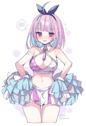 Rule 34 | 1girl, @ @, absurdres, ahoge, anchor tattoo, bare arms, bare shoulders, blue archive, blue hair, blue hairband, blunt bangs, blush, breasts, cheerleader, cleavage, collar, colored inner hair, cosplay, crop top, detached collar, hairband, halterneck, hands on own hips, hibiki (blue archive), highres, hololive, kashiba aira, large breasts, medium hair, minato aqua, miniskirt, multicolored hair, navel, open mouth, pink hair, pom pom (cheerleading), purple eyes, sidelocks, skirt, solo, star tattoo, stomach, streaked hair, tattoo, twitter username, two-tone hair, virtual youtuber, white collar, white skirt, wrist cuffs