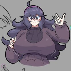 Rule 34 | 1girl, breasts, creatures (company), game freak, gus (emmarrgus), hairband, hex maniac (pokemon), large breasts, long hair, looking at viewer, lowres, nintendo, pokemon, pokemon xy, simple background, smile, solo, very long hair