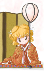 Rule 34 | 1990s (style), akazukin chacha, blonde hair, highres, japanese clothes, kimono, orin (artist), sitting, takatani