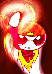 Rule 34 | 1boy, absurdres, brick (ppg), clenched teeth, fire, flaming hand, flying, glaring, hat, highres, long hair, male focus, orange hair, pants, powerpuff girls, red background, red eyes, shirt, shoes, solo, teeth, uppercut