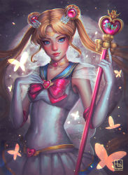Rule 34 | 1girl, artist name, bishoujo senshi sailor moon, blonde hair, blue eyes, blue sailor collar, breasts, brooch, bug, butterfly, collar, covered navel, crescent, detached sleeves, double bun, elbow gloves, female focus, full moon, gloves, hair bun, hair ornament, heart, heart brooch, heart necklace, holding, holding staff, insect, jewelry, lips, lipstick, logo, looking at viewer, magical girl, makeup, moon, necklace, pleated skirt, realistic, sailor collar, sailor moon, see-through, serafleur, shirt, silhouette, skin tight, skirt, sleeveless, sleeveless shirt, small breasts, solo, spiral heart moon rod, staff, super sailor moon, tiara, tsukino usagi, twintails, watermark, white gloves