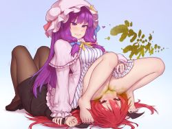Rule 34 | 13o, 2girls, fart, fart, farting in face, forced, humiliation, koakuma, multiple girls, patchouli knowledge, pinned, simple background, sitting, sitting on face, sitting on person, smell, squatting, swallowing, tagme, trembling