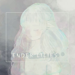Rule 34 | 1girl, blush, child, closed eyes, closed mouth, collarbone, copyright name, ender lilies quietus of the knights, english text, female focus, flat chest, grey background, hair ribbon, highres, lily (ender lilies), long hair, monochrome, ribbon, shirt, short sleeves, sidelocks, simple background, solo, u u, upper body, yahi (pixiv 25180573)